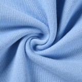 Blue Knit Puff Sleeves O-Neck Midi Skater Dress