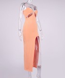 Pink Cut Out Slit Cami Halter Long Tight Dress