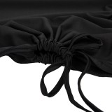 Black Drawstring Side Slit Long Tank Dress