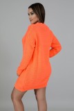 Orange Pullover Drop Shoulder Long Sleeve Long Sweater