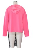 Black Irregular Lace Pink Long Sleeves Hoody Top