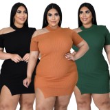 Plus Size Orange Cut Out Short Sleeve Slit Skinny Dress