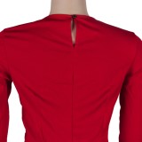 Red Ruffles Long Sleeve O-Neck Irregular Top