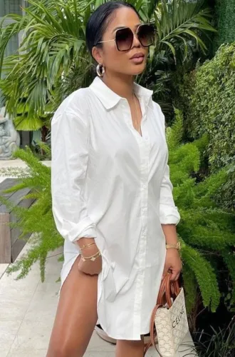 White Drop Shoulder Long Blouse Dress