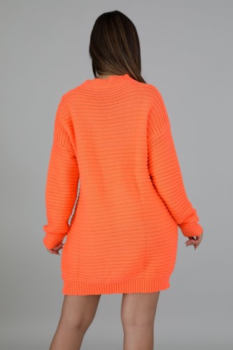 Orange Pullover Drop Shoulder Long Sleeve Long Sweater