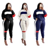 Color Block Long Sleeves Top and Drawstring Pants Two Piece Set
