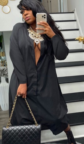 Black Long Sleeve Button Up Loose Blouse Jumpsuit