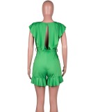 Green Deep-V Ruffles Rompers with Matching Belt