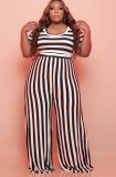 Plus Size Stripe Short Sleeve Crop Top and Loose Pant Two Piece Set