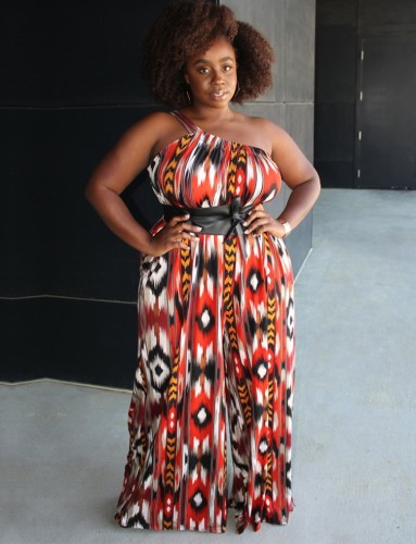 Print Red One Shoulder Wide Jumpsuit
