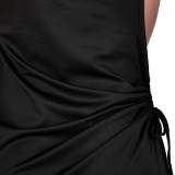 Black Drawstring Side Slit Long Tank Dress