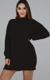 Black Pullover Drop Shoulder Long Sleeve Long Sweater