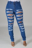Dark Blue Ripped Distressed High Waist Bodycon Jeans