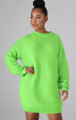 Green Pullover Drop Shoulder Long Sleeve Long Sweater