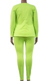 Plus Size Light Green Long Sleeve Coat and High Waist Pants Two Piece Set