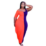 Color Block Loose Asymmetric Plus Size Long Dress