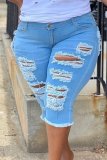 Plus Size Blue Ripped Denim Shorts