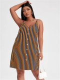 Plus Size Red V Neck Striped Straps Casual Dress