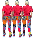 Mixed Print Slit Bottom Fashion Pants