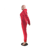 Red Hooded Tracksuit with Pockets