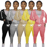 Yellow Cotton Blends Fitted Short Sweatshirt and Sweatpants Zipper Tracksuit