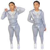 Yellow Cotton Blends Fitted Short Sweatshirt and Sweatpants Zipper Tracksuit