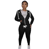 Gray Cotton Blends Fitted Short Sweatshirt and Sweatpants Zipper Tracksuit
