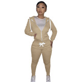 Pink Cotton Blends Fitted Short Sweatshirt and Sweatpants Zipper Tracksuit