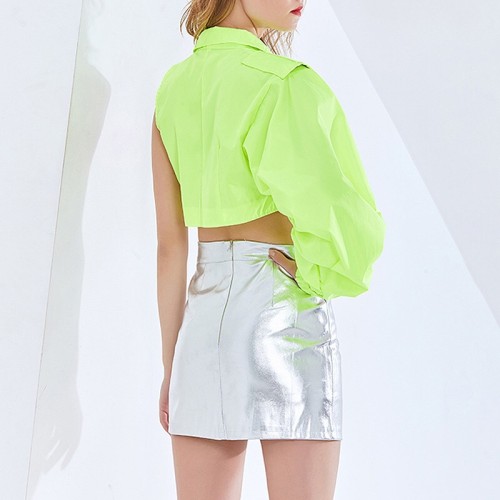 One Shoulder Neon Green Short Jacket