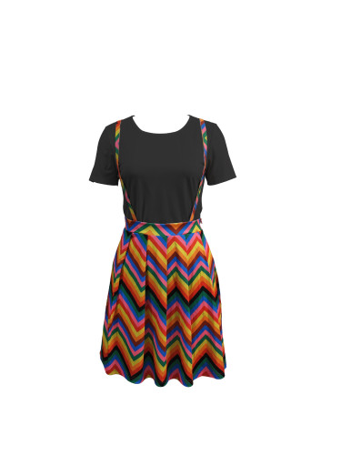 Colorful Suspender Dress with Black Tee 2PCS Set