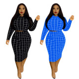 Red Check Print Plus Size Two Piece Skirt Set