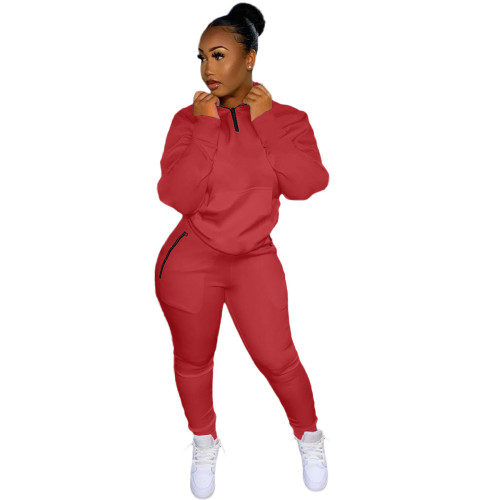 Red Casual 1/4 Zipper Tracksuit
