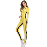 Sexy Halloween Yellow Tight Zipper Print Jumpsuit