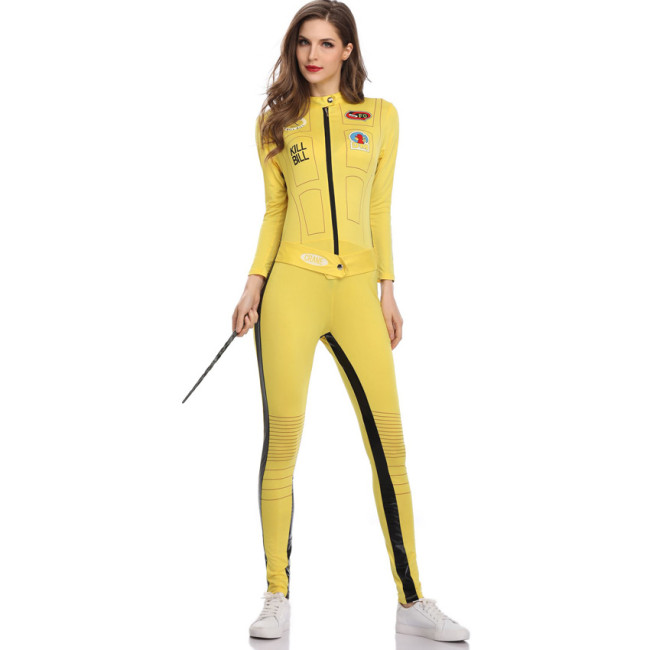 Sexy Halloween Yellow Tight Zipper Print Jumpsuit