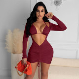 Lake Green Deep V Open Bust Sexy Two Piece Club Dress