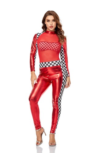 Sexy Red PU Leather Jumpsuit Costume