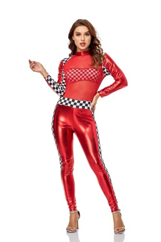 Sexy Red PU Leather Jumpsuit Costume
