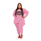 Plus Size Pink Print Two Piece Pants Set