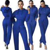Blue Fashion Corset Detail Hooded Drawstring Sweatsuits