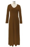 Brown V-Neck Cozy Maxi Dress