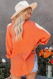 Orange Pocket Button Up Long Sleeves Blouse