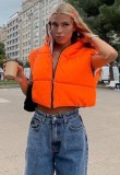 Orange and Grey Sleeveless  Zipper Open Reversible Bread Jacket