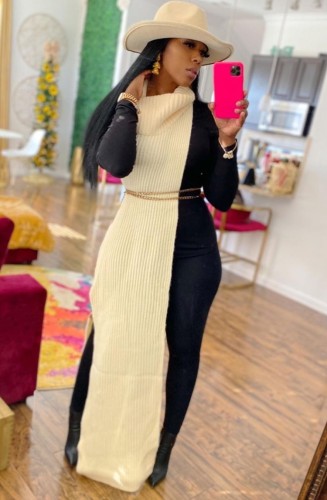 High Neck Side Slit Maxi Sweater Top
