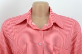 Red Pinstripe TurnDown Collar Button Open Long Blouse Dress