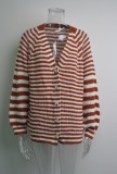 Brown Striped Button Up Long Sleeves Loose knitted Cardigan