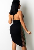 Black Sequins Halter Cut Out Low Back Irregular Club Dress