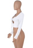 White Cut Out Long Sleeve Halter Tight Crop Top