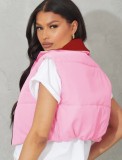 Red and Pink Sleeveless Zipper Open Reversible Bread Jacket