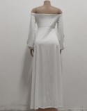 White Off Shoulder Keyhole High Slit Maxi Dress