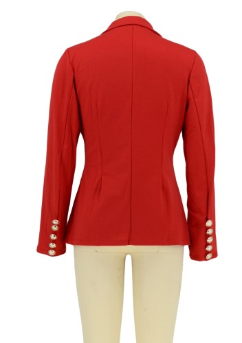 Gold Button Red Long Sleeve TurnDown Collar Blazer